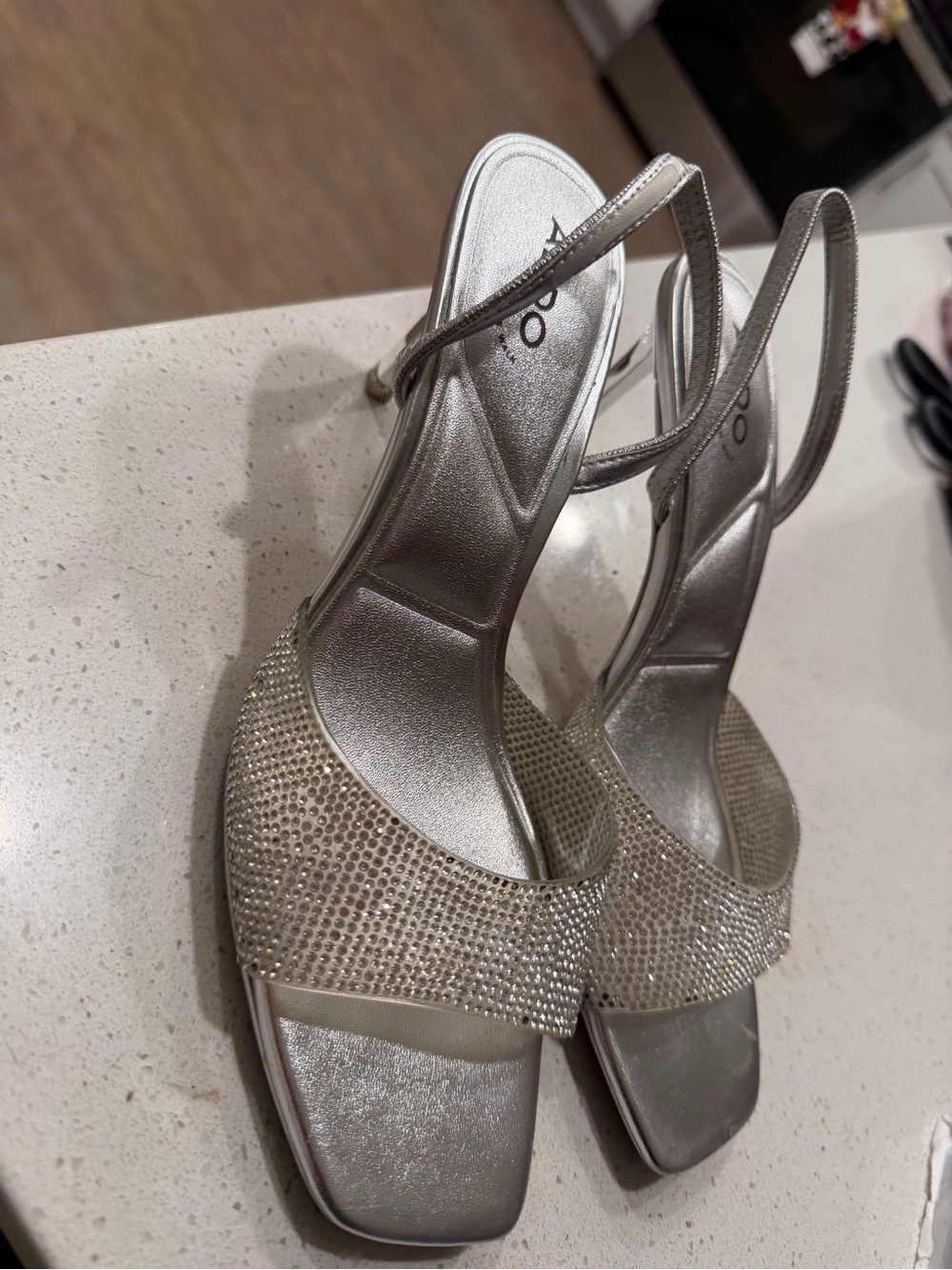 ALDO Silver Rhinestone Slingback Heels - Picture 3 of 5
